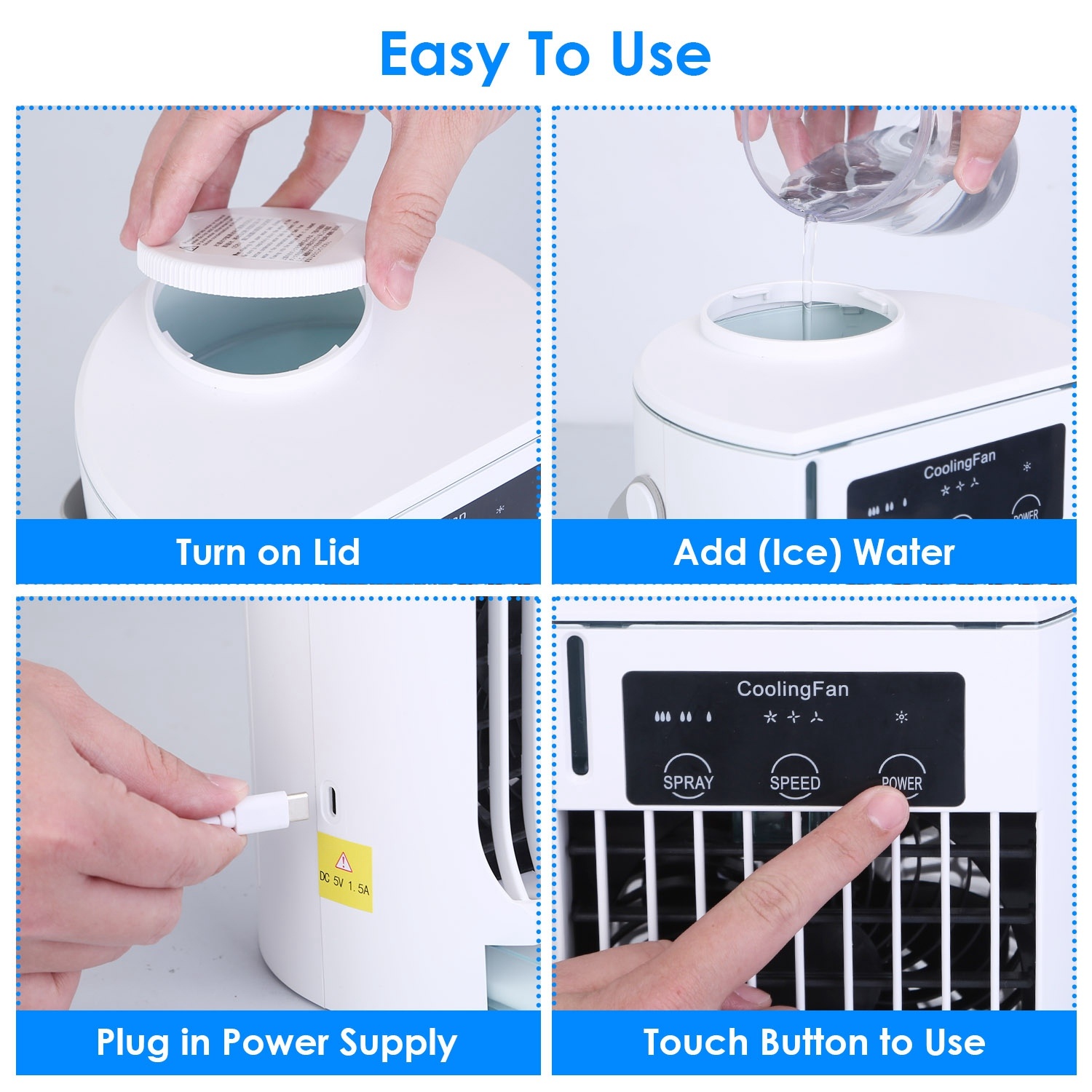 Portable Air Conditioner Fan Evaporative Humidifier 3 Speed Spray Personal Cold Mist Air Cooler Desk Table Fan Water Tank Night Light Adjustable Angel Room Home Office - Image 8