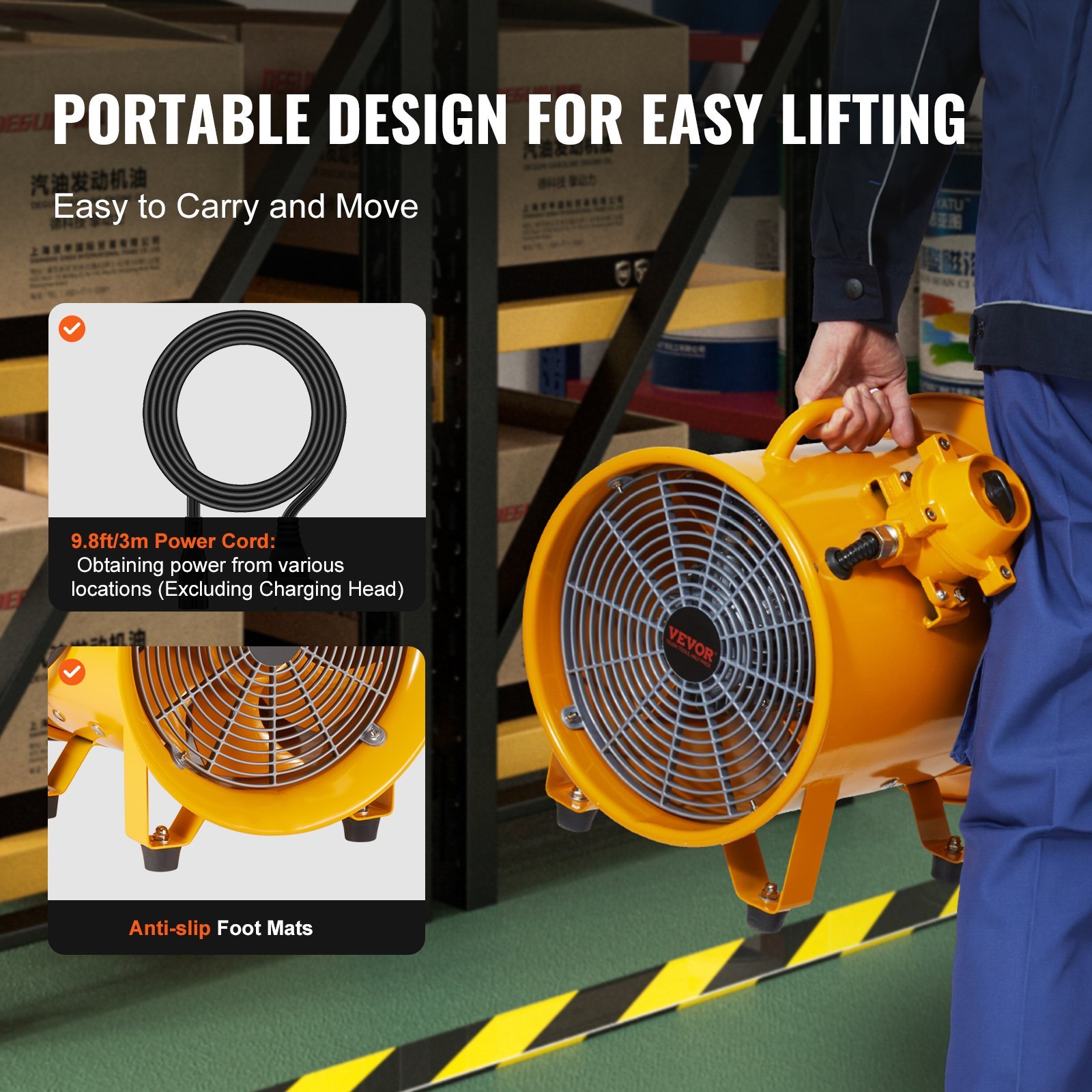 Portable Ventilator, 10" Heavy Duty Cylinder Fan, 350W Strong Shop Exhaust Fan 1942CFM, 9.8ft Power Cord (No Charging Head), Industrial Utility Blower For Sucking Dust, Smoke Home/Workplace - Image 4