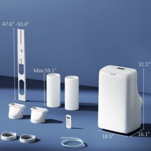 14000 BTU Portable Air Conditioner, Inverter & Dual Hose AC Unit W Cool, Dehumidifier, Fan, For 700 Sq. Ft, Window Kit