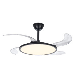 42 Inch Retractable Ceiling Fan,Low Profile Ceiling Fan With Light And Remote,Modern Black Fan With Retractable Blades For Dinning Room Living Room Bedroom,Dimmable,Timer Setting