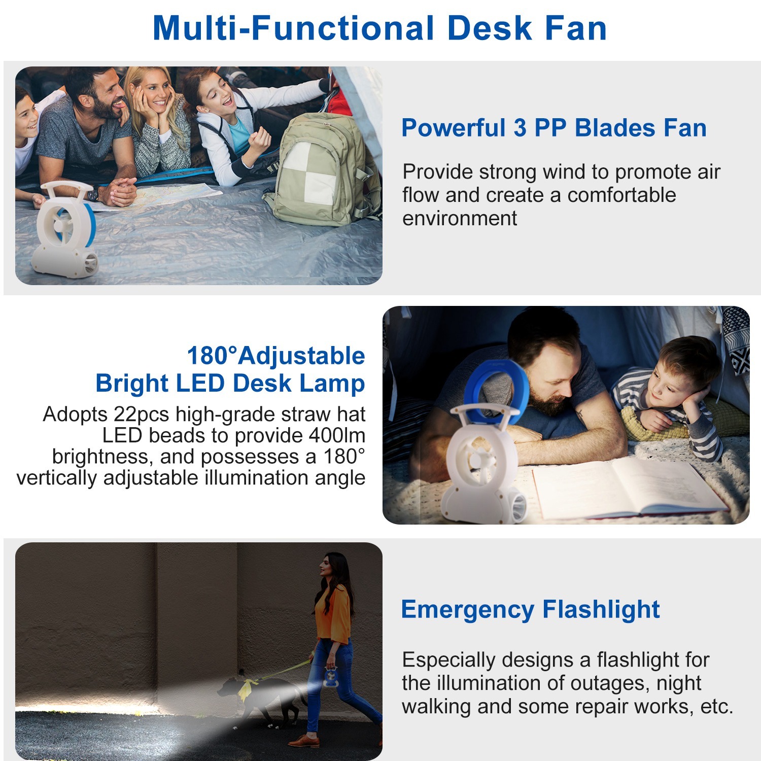 Desk Cooling Fan With 180Degree Adjustable LED Lamp Baby Stroller Fan Emergency Flashlight Torch For Household Camping Traveling - Image 6