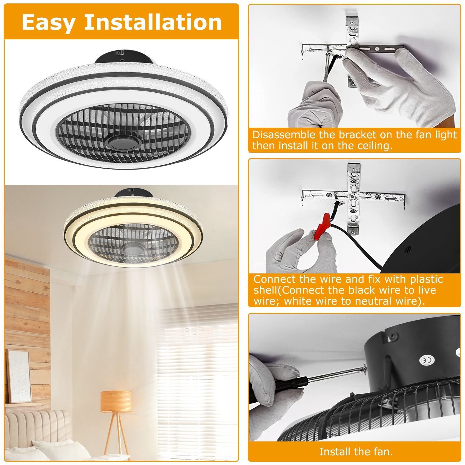 20.5in Ceiling Fan With Light Round Pendant Fan Lamp 30W LED Ceiling Fan With 3-Fan Speed Remote Control Timer APP Control - Image 5
