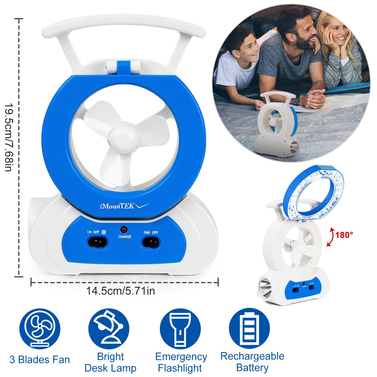 Desk Cooling Fan With 180Degree Adjustable LED Lamp Baby Stroller Fan Emergency Flashlight Torch For Household Camping Traveling - Image 4