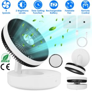 Foldable Rechargeable LED Desk Fan Wall Mounted Fan With Magnetic Remote Hanging Oscillating Fan With 4 Speeds 2 Brightness Time Setting Automatic Rotation