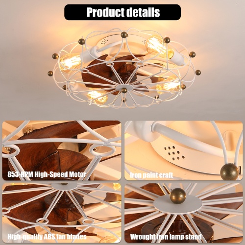 Low Profile Cage Ceiling Fan With Light Remote Control, Built-in Modern Industrial Ceiling Fan Unavailable Platforms- Temu - Image 7