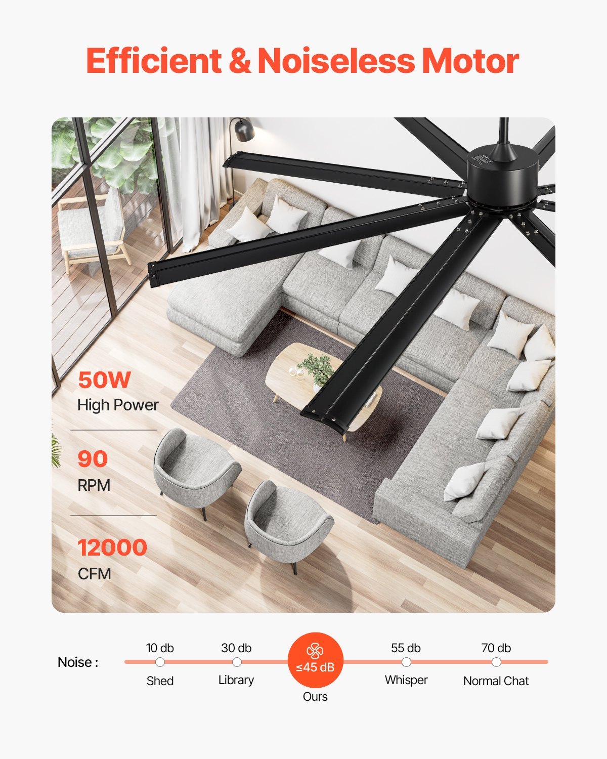 84 In Ceiling Fan Without Light, 6-Speed Remote Control, Aluminum 8-Blade, Reversible DC Motor, Modern Low Profile Flush Mount Exterior Fan For Bedroom, Living Room, Patio, Indoor/Outdoor, Black - Image 3