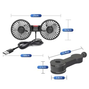 Dual Head Car Fan Portable Vehicle Truck Rotatable Auto Cooling Cooler For Backseat Air Fan USB Powered 3 Speeds