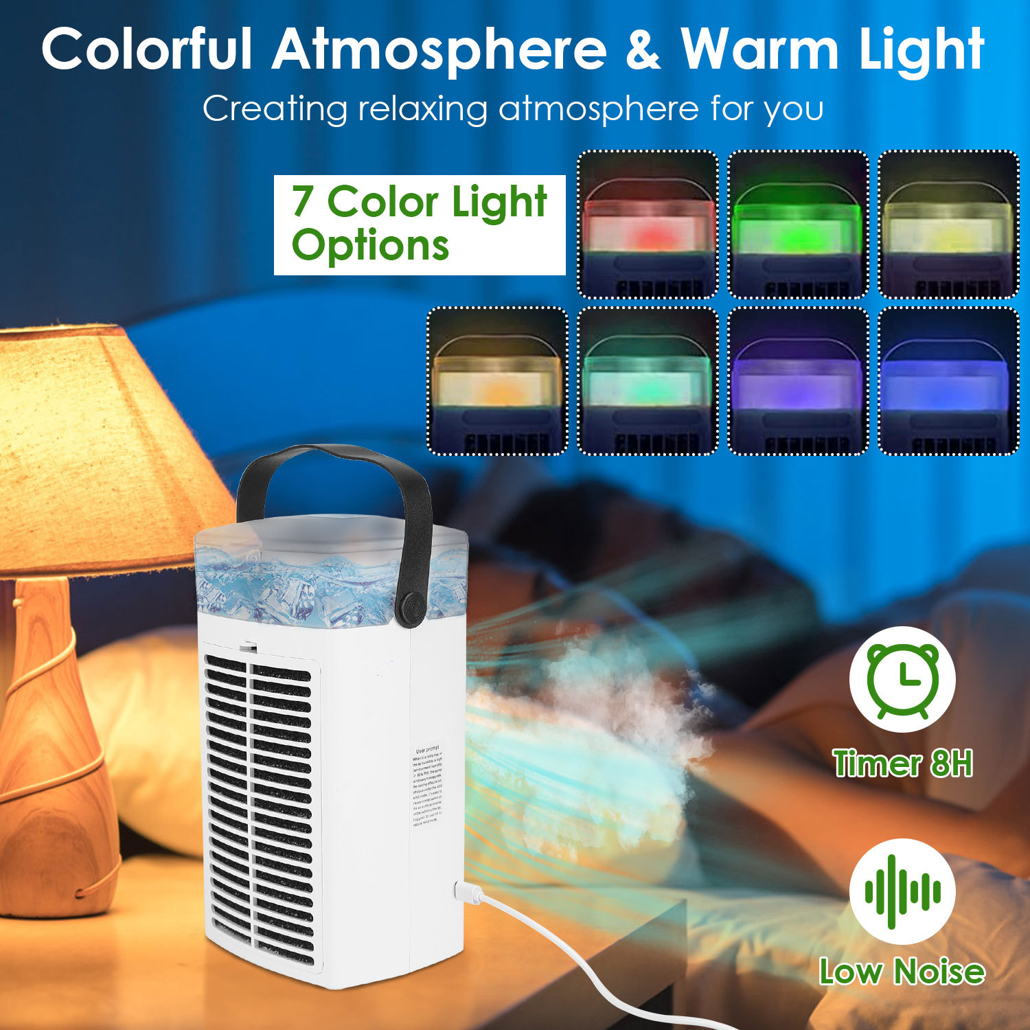 4 In 1 Portable Air Conditioner Fan Evaporative Air Cooler Water Mist Cooling Fan For Desktop 3 Speeds Nightlight - Image 7