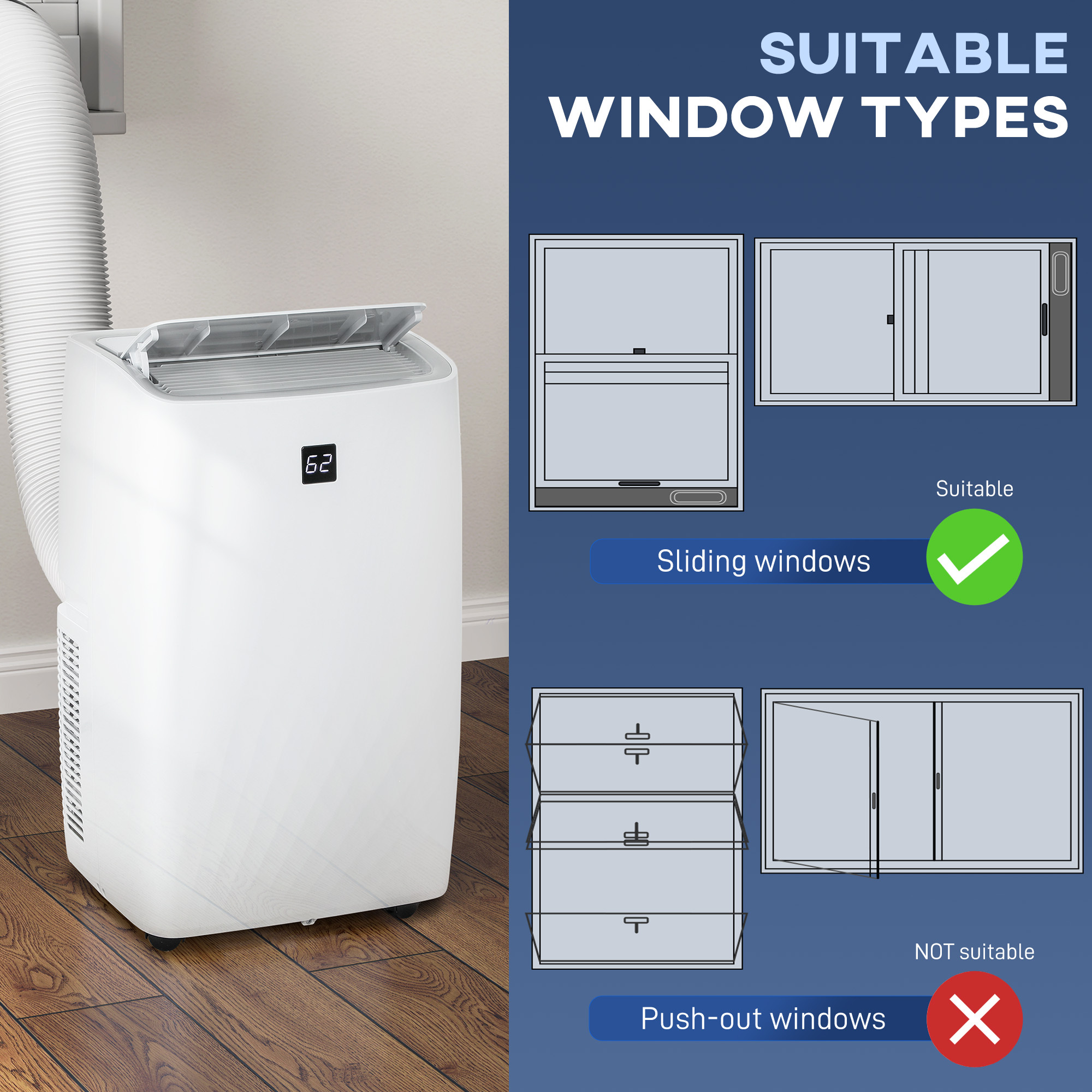 12000 BTU Portable Air Conditioner, AC Unit with Cool, Dehumidifier, Fan, 550 Sq. ft, 24H Timer On Off, Window Kit - Image 7
