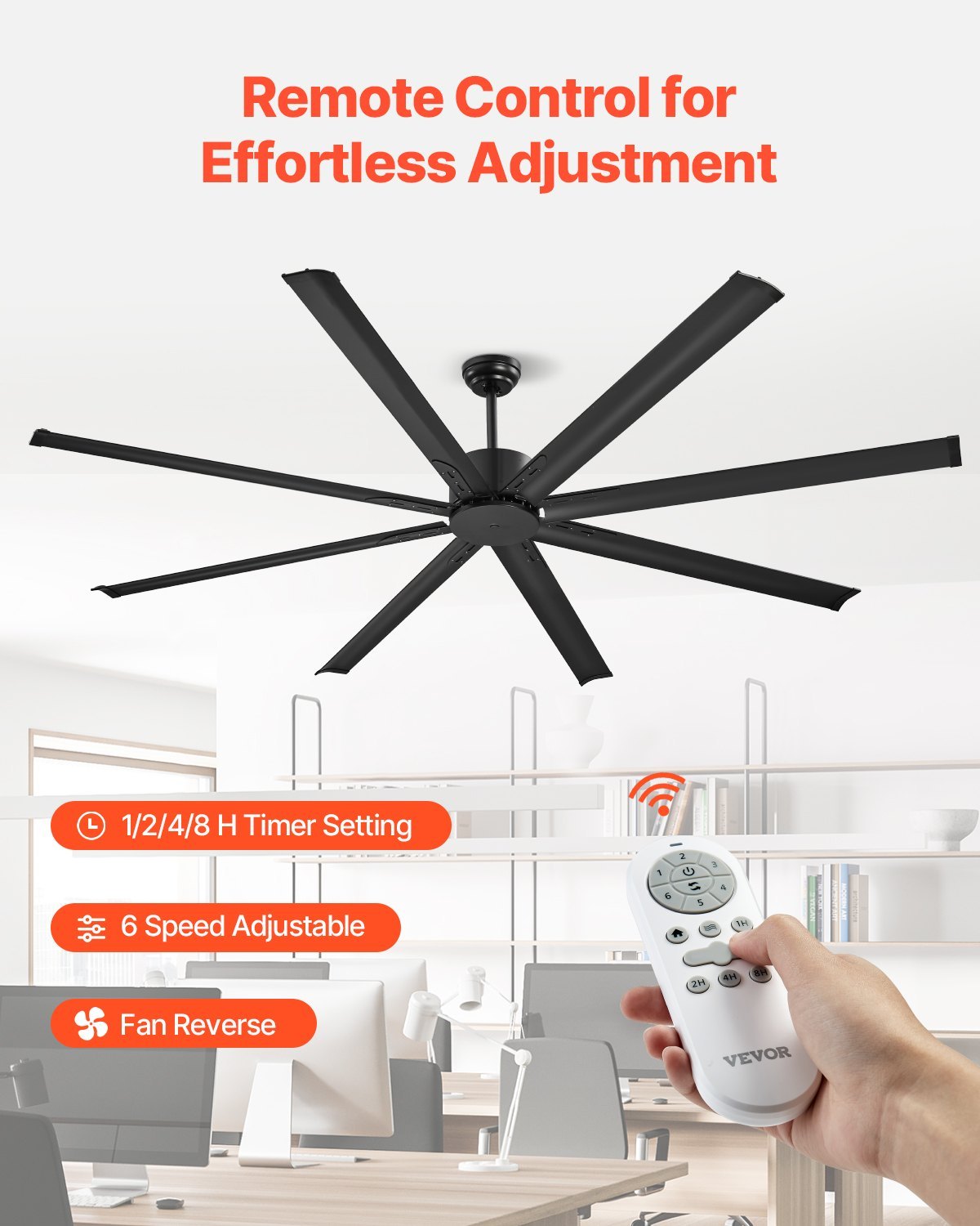 84 In Ceiling Fan Without Light, 6-Speed Remote Control, Aluminum 8-Blade, Reversible DC Motor, Modern Low Profile Flush Mount Exterior Fan For Bedroom, Living Room, Patio, Indoor/Outdoor, Black - Image 5