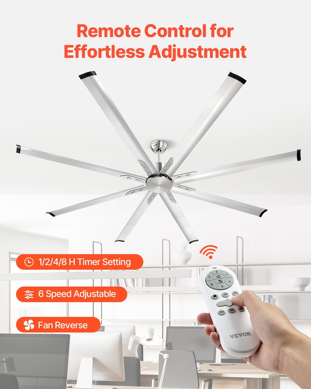 84 In Ceiling Fan Without Light, 6-Speed Remote Control, Aluminum 8-Blade, Reversible DC Motor, Modern Low Profile Flush Mount Fan For Bedroom, Living Room, Patio, Indoor/Outdoor, Brushed Nickel - Image 5