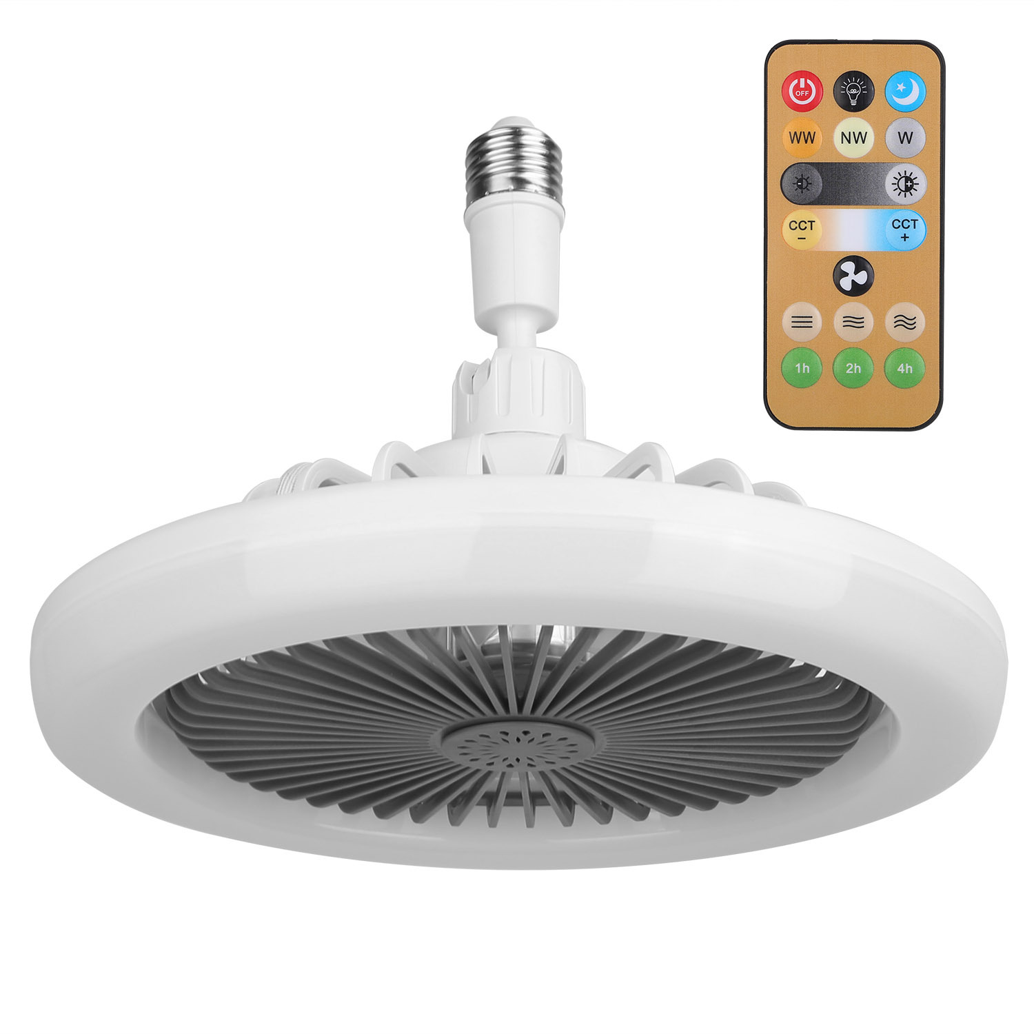 White-Grey Options -- 1Pc Ceiling Fan With Lights Remote Control 9.44in E27 Socket Fanlight With Dimmable Dimming Light Color Brightness 3 Fan Speed Timer Function - Image 3