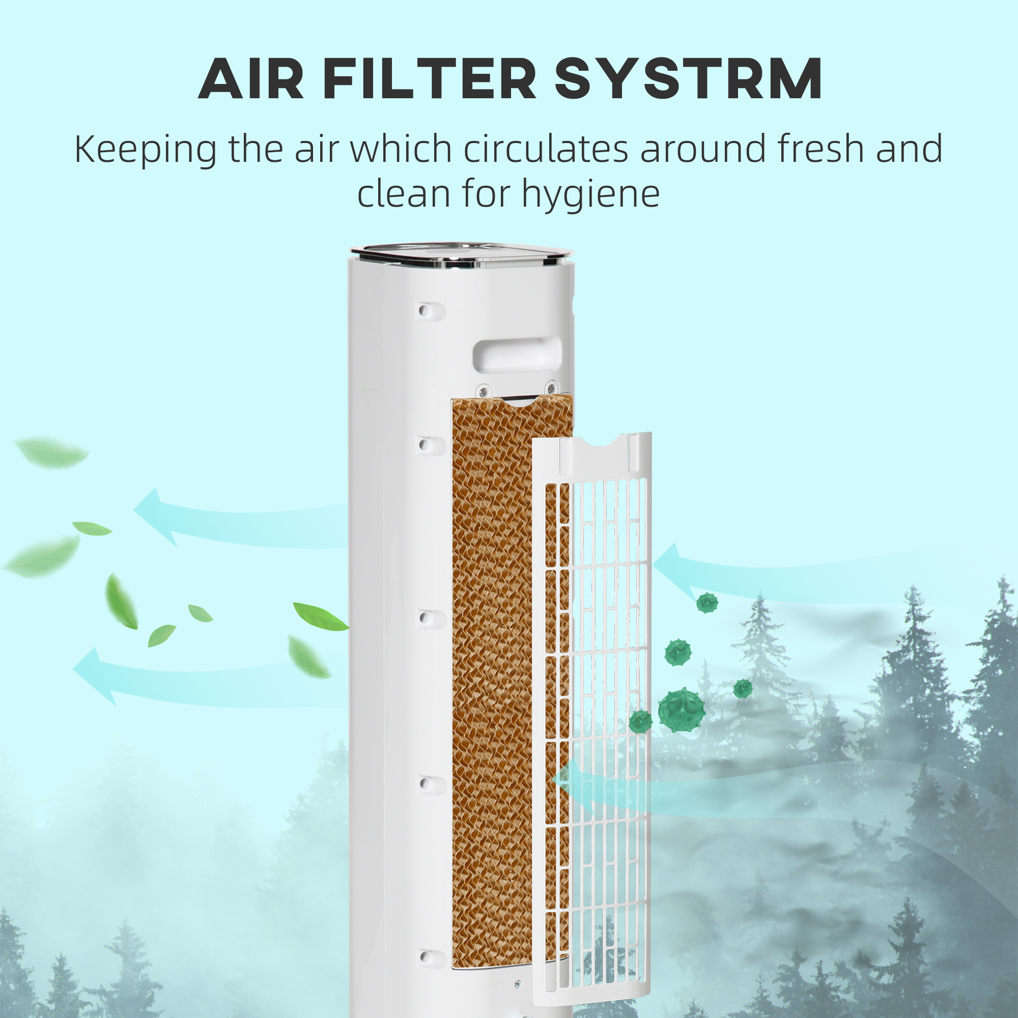 42" 3-In-1 Evaporative Air Cooler With Water Tank, Ice Cooling Fan With Humidifier, 52° Oscillating Portable Swamp Cooler For Home Office, 3 Modes, 3 Speeds, 12H Timer, Remote, White - Image 4