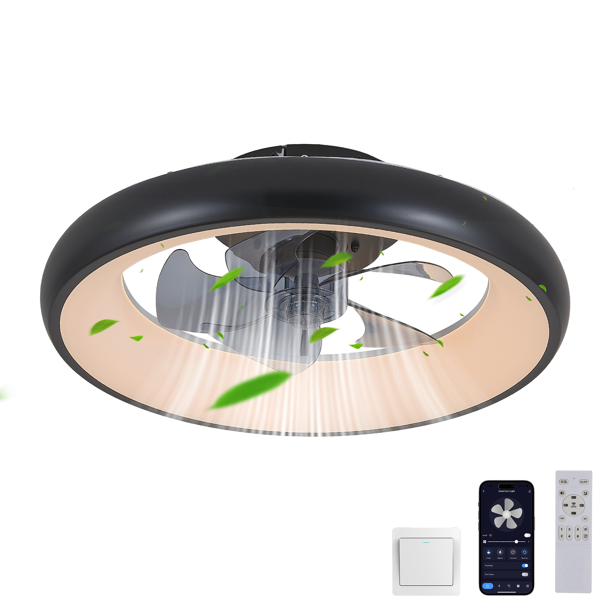 20 Black LED Ceiling Fan Light Dimmable Adjustable Color Temperature, APP Remote Control, Modern Smart Ceiling Fan For Living Room, Bedroom, And Dining Room Silent 6-Speed Reversible DC Motor - Image 4