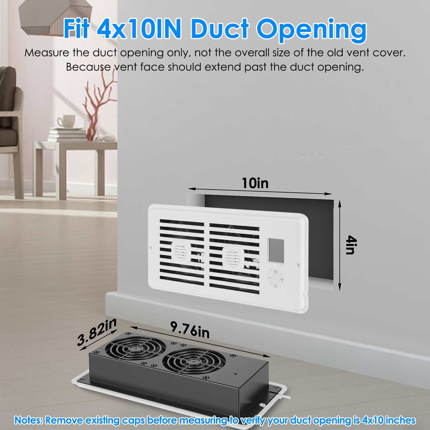 Register Booster Fan Smart AC Vent Booster Fan Fit 4in Plus 10in Register Holes With 3 Modes 10 Speeds 2H 4H Timer LCD Screen 2 Scent Diffuser Slots Remote Control Dual Motors For Wall Ceiling Floor - Image 5