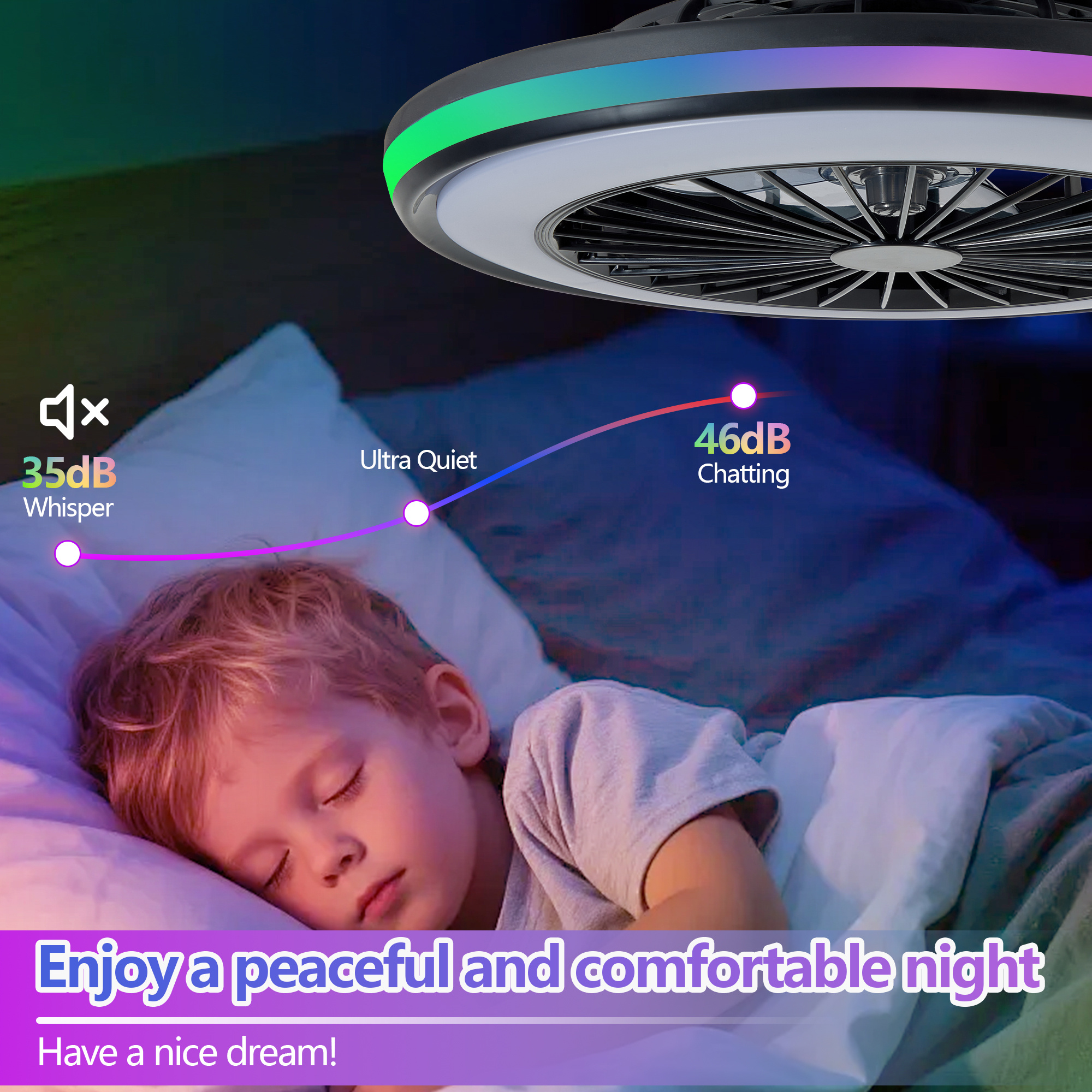 Modern LED Ceiling Light With Fan, RGB Ceiling Fan Lights, Infinitely Dimmable Light ForLiving Room, Bedroom, Office, 3000-4500-6000 K Black & 20 & RGB - Image 4