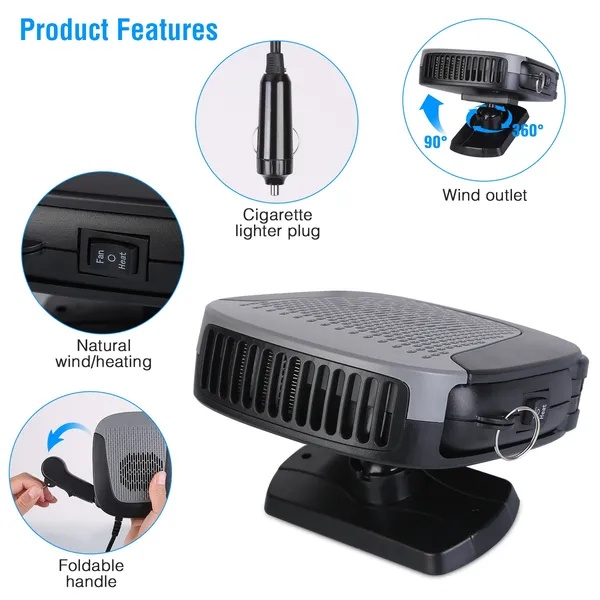 12V 150W Portable Car Auto Heater Heating Fan 2 In 1 Defroster Demister Windshield Heater Automotive Cooling Fan - Image 4