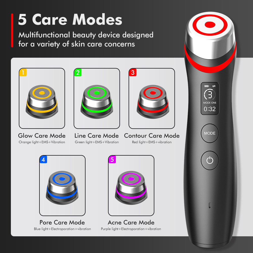 Microcurrent vibration massager red blue light water light pore beauty device - Image 3