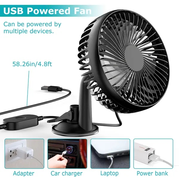 Car Cooling Fan Portable Rotatable USB Vehicle Fan Backseat Clip - Image 4
