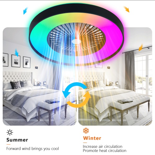 23 Inch Black Ceiling Fan Light With LED RGB Dimmable & Color-Changing, APP & Remote Control, Modern Smart Ceiling Fan For Living Room, Bedroom, And Dining Room Silent-6Speed-Reversible-DC Motor - Image 4
