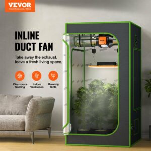 Inline Duct Fan, 4-Inch 205 CFM Quiet EC-motor Ventilation Exhaust Fan, With Temperature Humidity Controller For Cooling Booster, Grow Tents, Hydroponics