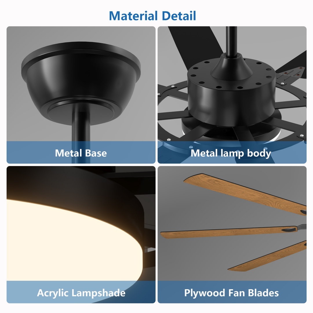 72-Inch 8-Blade Large Ceiling Fan,Reversible Quiet DC Motor,Indoor Outdoor Modern Ceiling Fan,Suitable For Kitchen,Living Room And Terrace,Black. - Image 4