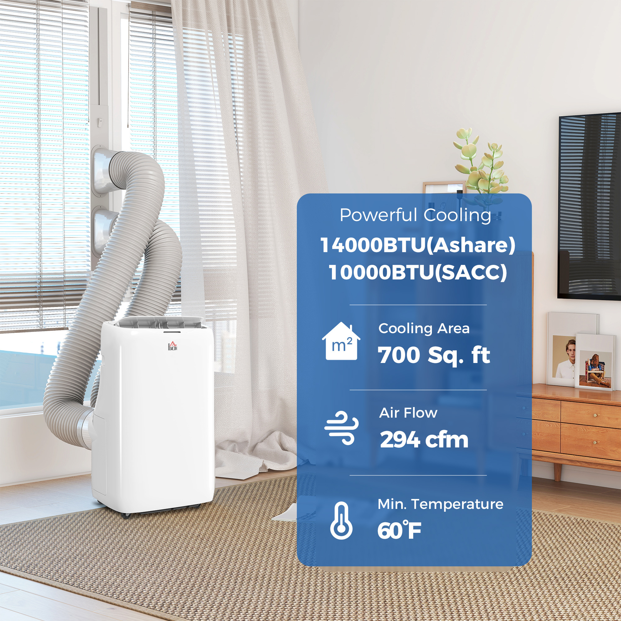 14000 BTU Portable Air Conditioner, Inverter & Dual Hose AC Unit w/ Cool, Dehumidifier, Fan, for 700 Sq. ft, Window Kit - Image 2