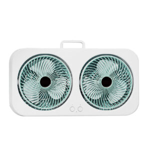 Tabletop Dual Fan USB Rechargeable Silent Air Circulation Fan With Brushless Motor Multi Speed Control For Home Dormitory Green