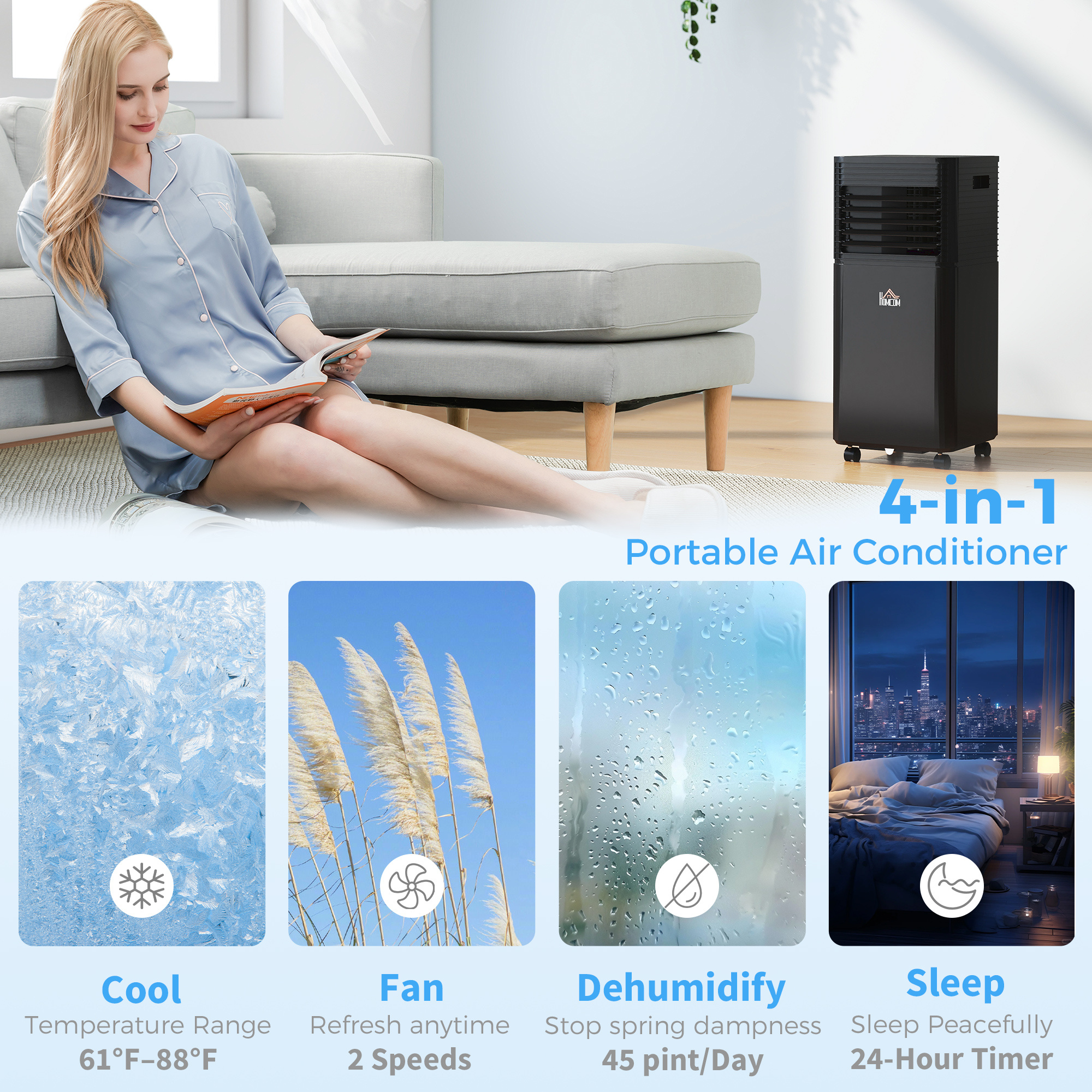 8000 BTU Portable Air Conditioner with Dehumidifier, Cooling Fan, Sleep, Remote, 24H Timer, Auto Off, Black - Image 4