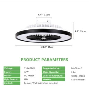 23 Inch Black Ceiling Fan Light With LED RGB Dimmable & Color-Changing, APP & Remote Control, Modern Smart Ceiling Fan For Living Room, Bedroom, And Dining Room Silent-6Speed-Reversible-DC Motor