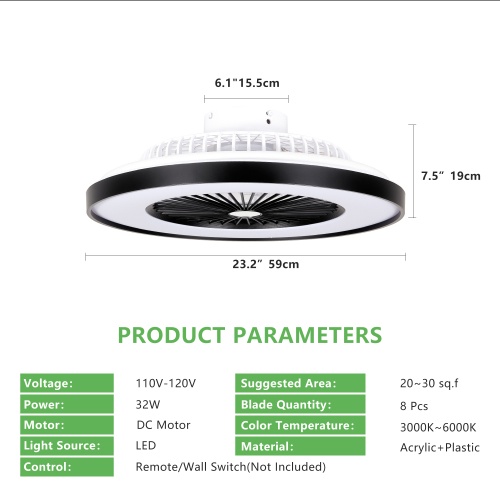 23 Inch Black Ceiling Fan Light With LED RGB Dimmable & Color-Changing, APP & Remote Control, Modern Smart Ceiling Fan For Living Room, Bedroom, And Dining Room Silent-6Speed-Reversible-DC Motor - Image 2