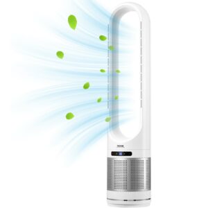 Tower Fan Bladeless, 15.4ft/s Velocity Floor Fan That Blows Cold Air, 80° Oscillating 8-Speed Fans, 8H Timer, Standing Fans With H13 HEPA Filtration, Remote Control & Air Purification Mode