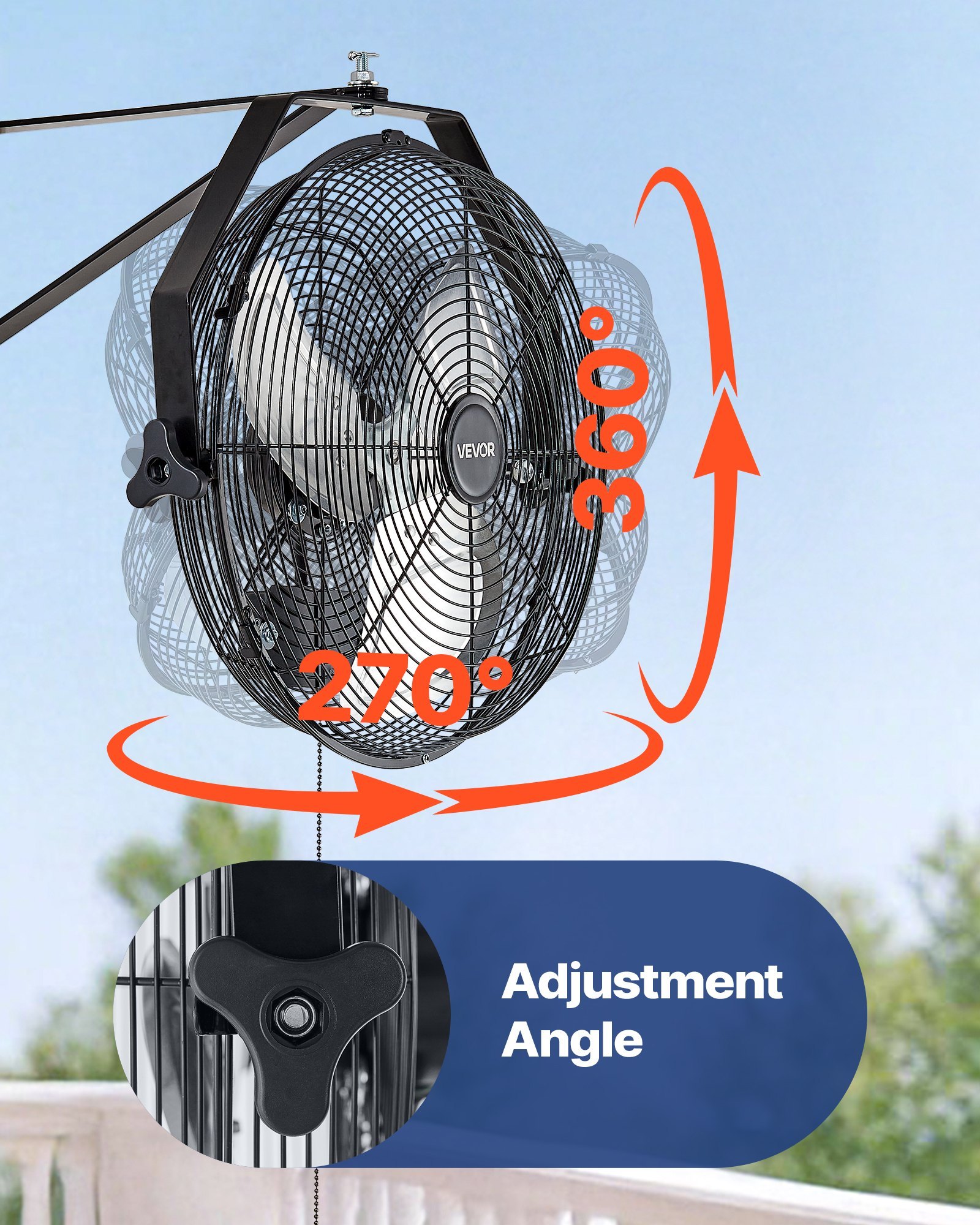 14 Inch Industrial Wall Mount Fan, High Velocity 2473 CFM Outdoor Fan With 3 Speeds, Waterproof IP44 Garage Wall Fan With Aluminum Blades For Workshop, Warehouse, Greenhouse - Image 4