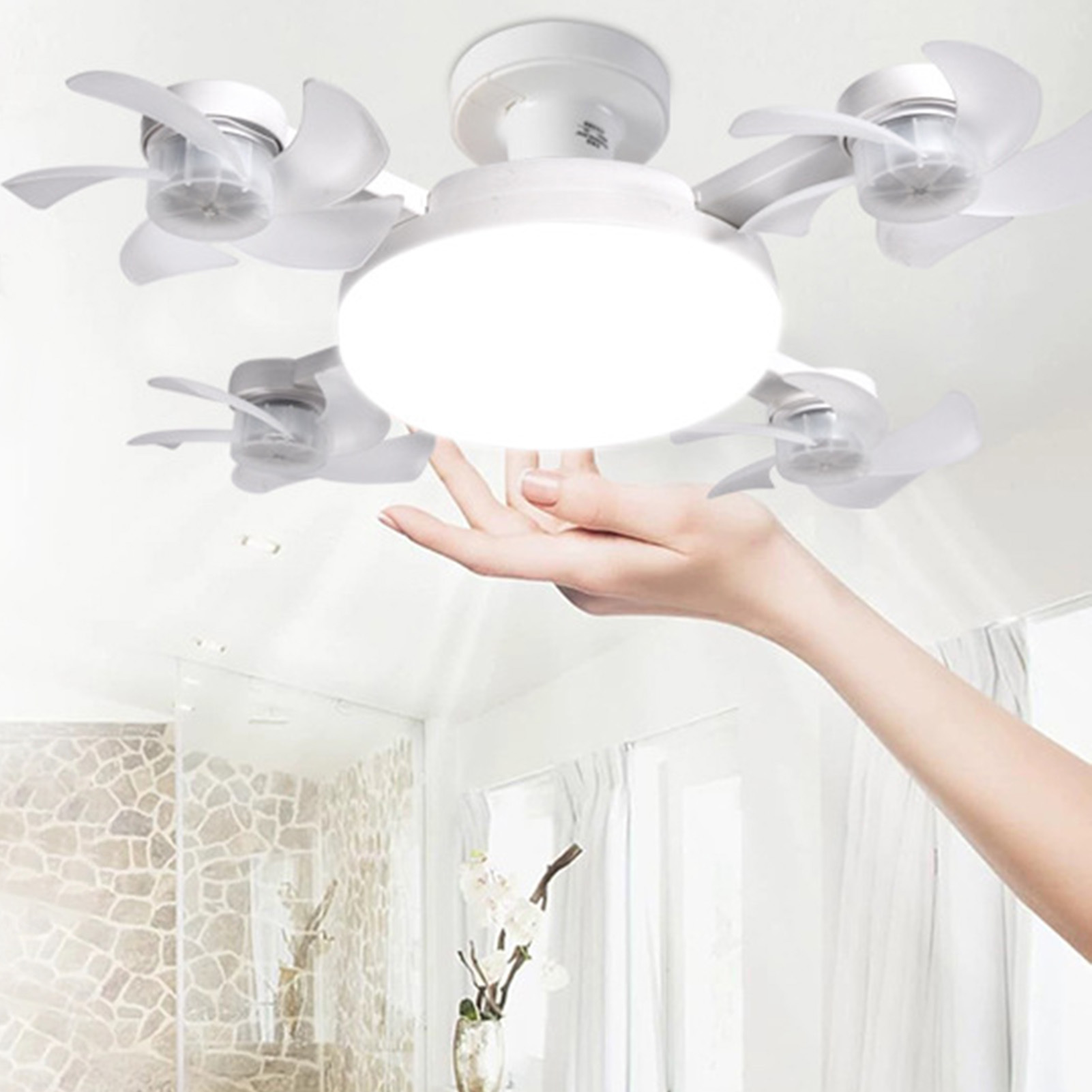 Ceiling Fan With Light And Remote E26 E27 3 Speeds 3 Colors 2 Timers Quiet Foldable Modern LED Fan Light For Living Room Bedroom 4 Heads - Image 4