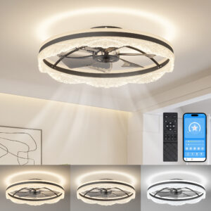 24 Quiet Ceiling Fan With Light LED Crystal Flush Mount Fan Lamp With Hidden Blades And Natural Airflow, Perfect For Bedroom, Kids Room, Study Room