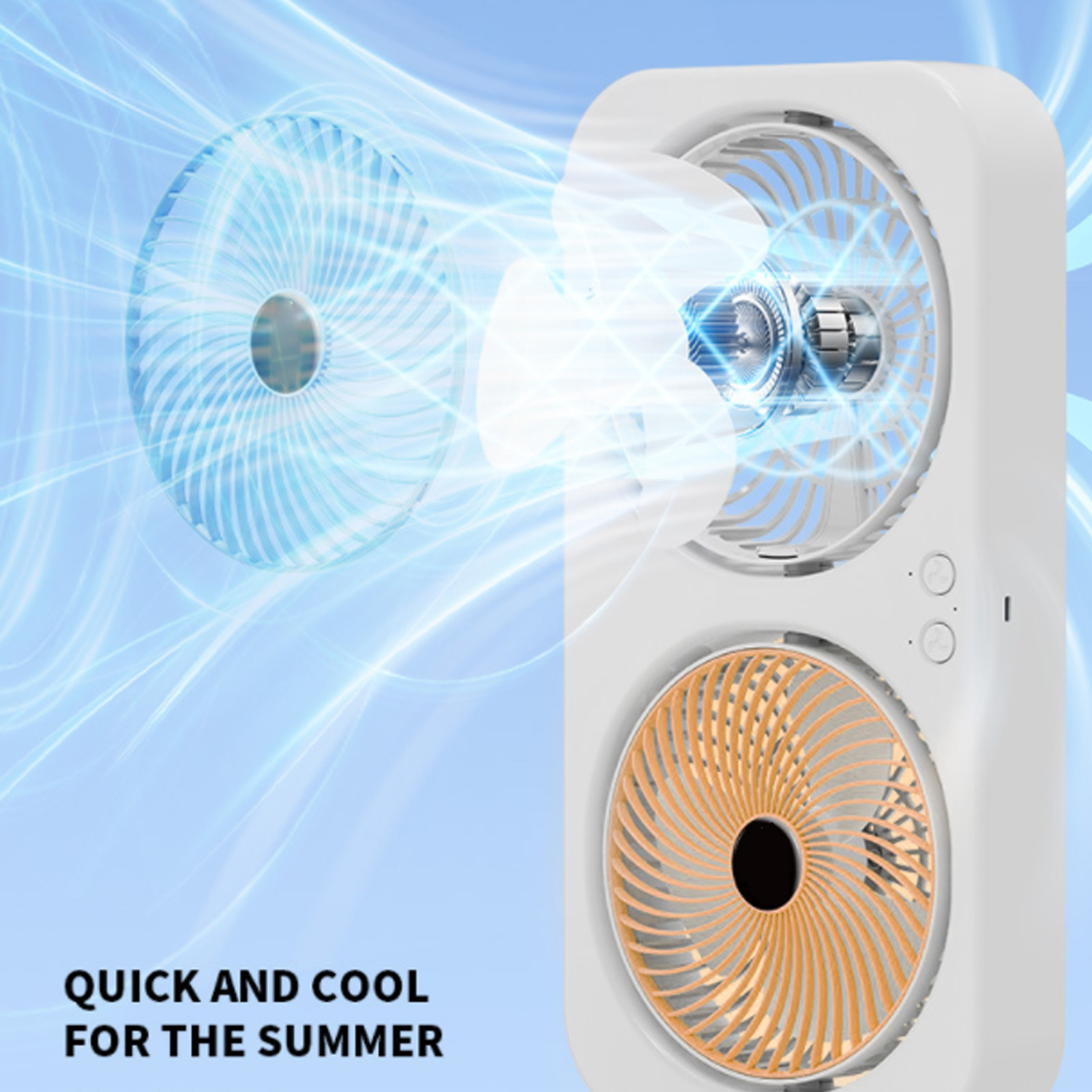 Tabletop Dual Fan USB Rechargeable Silent Air Circulation Fan With Brushless Motor Multi Speed Control For Home Dormitory Orange - Image 5