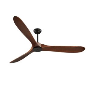 72 Inch Ceiling Fan Without Light, 6-Speed Remote Control, 3-Wood-Blade, Reversible DC Motor, Modern Low Profile Flush Mount Exterior Fan For Bedroom, Living Room, Patio, Indoor/Outdoor, Walnut