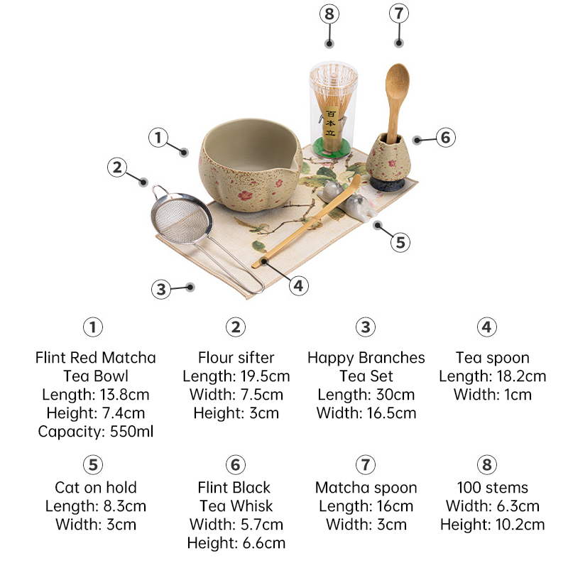 2-8PCS Japanese Flint Red Matcha Set: Bamboo Whisk, Bowl, Box – Exquisite Tea Tools Gift - Image 13