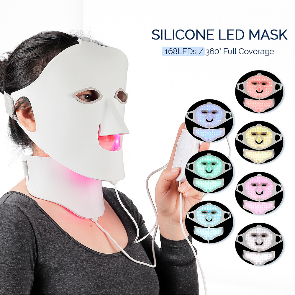 Silicone beauty mask LED photon rejuvenation facial mask instrument red and blue light large row light spectrometer - Image 3