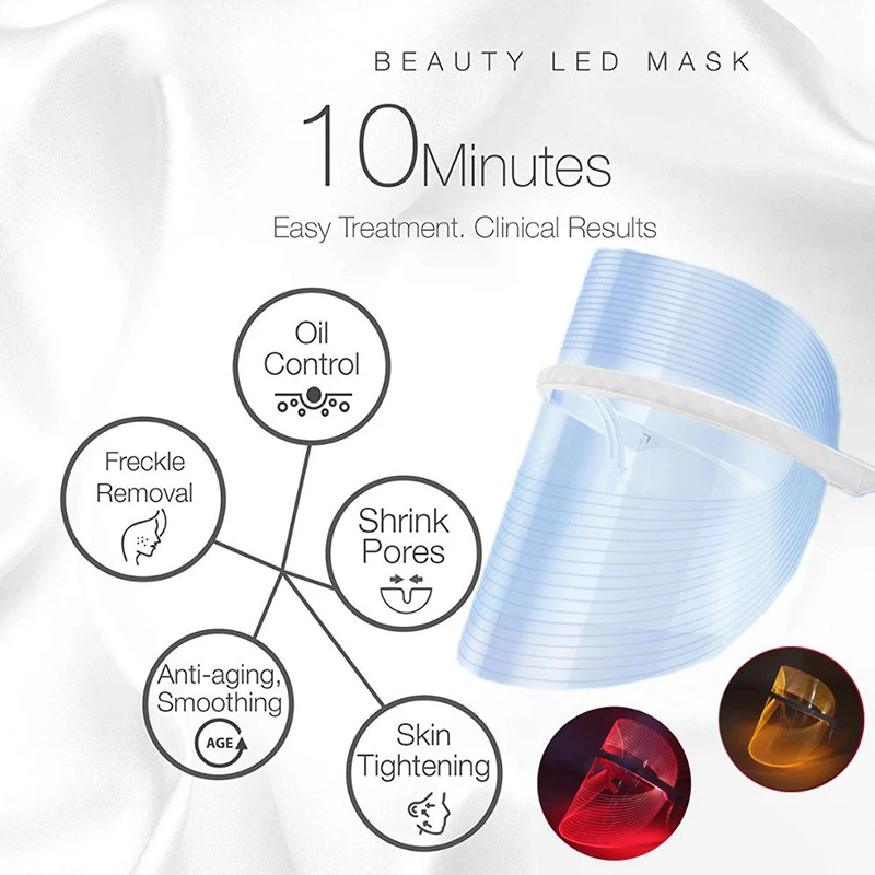 LED Face Light Therapy Photon Facial Mask 3 Color Anti Aging Wrinkle Skin Rejuvenation Skin Care Tool Home Beauty Instrument Spa - Image 2