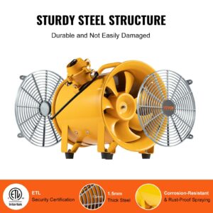 VEVOR Portable Ventilator, 12Heavy Duty Cylinder Fan, 550W Strong Shop Exhaust Fan 2500CFM, 9.8ft Power Cord No Charging Head Industrial Utility Blower For Sucking Dust, Smoke Home Workplace