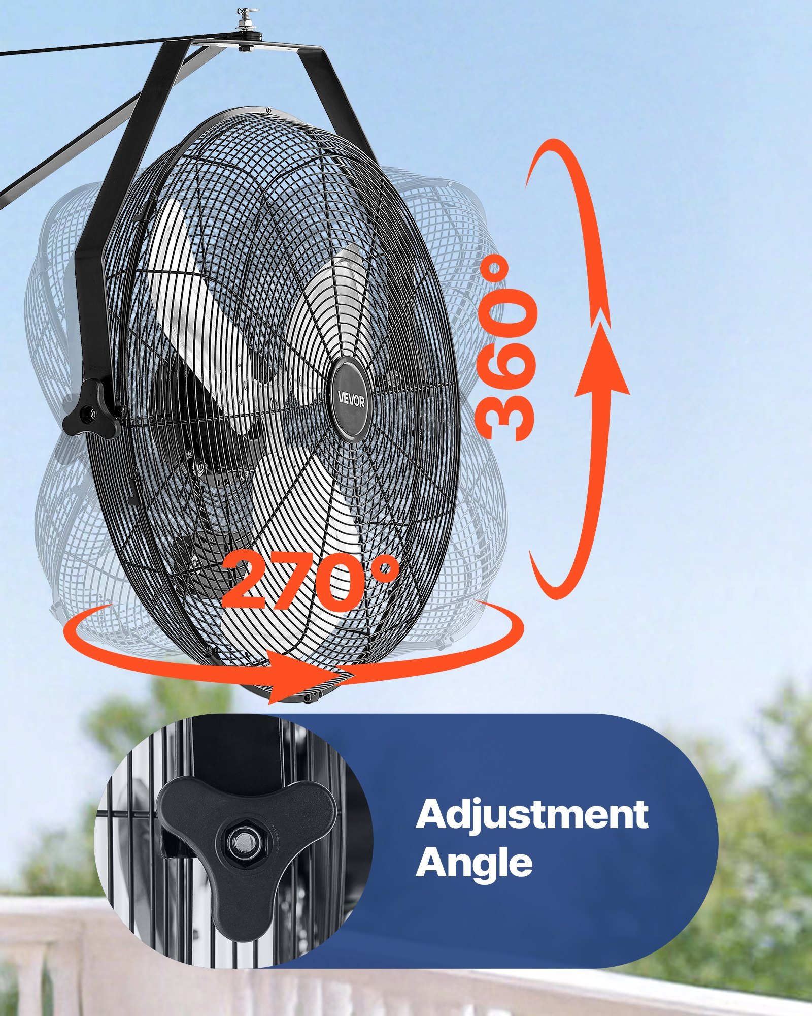 20 Inch Industrial Wall Mount Fan, High Velocity 4650 CFM Indoor Fan With 3 Speeds, Powerful Motor Garage Wall Fan With Aluminum Blades For Workshop, Warehouse, Greenhouse, Commercial - Image 3