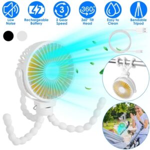 Portable Baby Stroller Fan Rechargeable Handheld Fan With Flexible Tripod Clip On Desktop Hanging Fan 3 Gear Speed With Tilt Head