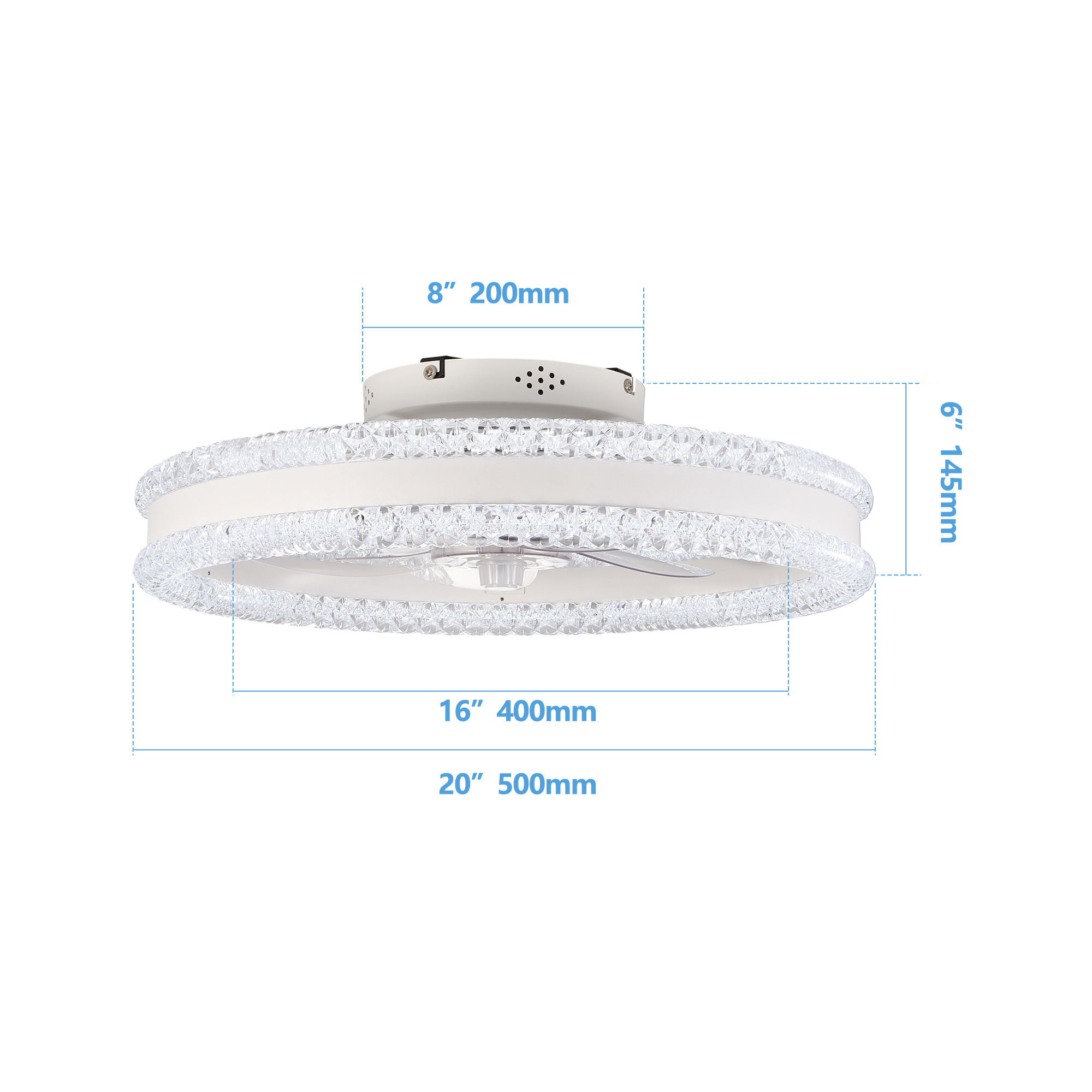 20 Luxury Double Ring LED Ceiling Fan With Light Modern Flush Mount Design, Hidden Blades, Dimmable Lighting & Remote Control, Low Profile Silent Fan For Bedroom, Living Room White - Image 8