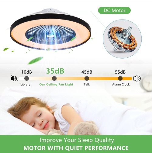 23 Inch Black Ceiling Fan Light With LED RGB Dimmable & Color-Changing, APP & Remote Control, Modern Smart Ceiling Fan For Living Room, Bedroom, And Dining Room Silent-6Speed-Reversible-DC Motor - Image 6