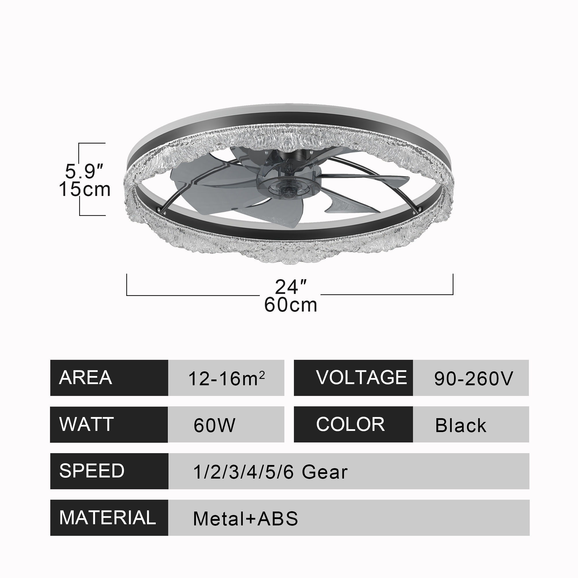 24 Quiet Ceiling Fan With Light LED Crystal Flush Mount Fan Lamp With Hidden Blades And Natural Airflow, Perfect For Bedroom, Kids Room, Study Room - Image 3