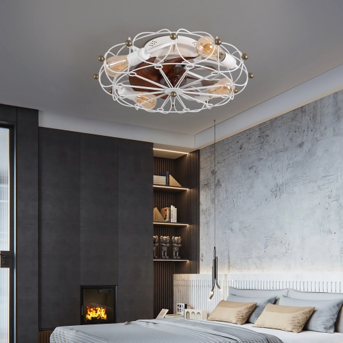Low Profile Cage Ceiling Fan With Light Remote Control, Built-in Modern Industrial Ceiling Fan Unavailable Platforms- Temu - Image 3