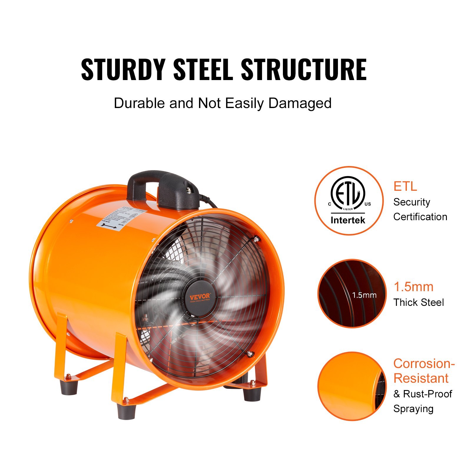 Portable Ventilator, 16 Inch Heavy Duty Cylinder Fan With 33ft Duct Hose, 1350W Strong Shop Exhaust Blower 5175CFM, Industrial Utility Blower For Sucking Dust, Smoke, Smoke Home/Workplace - Image 3