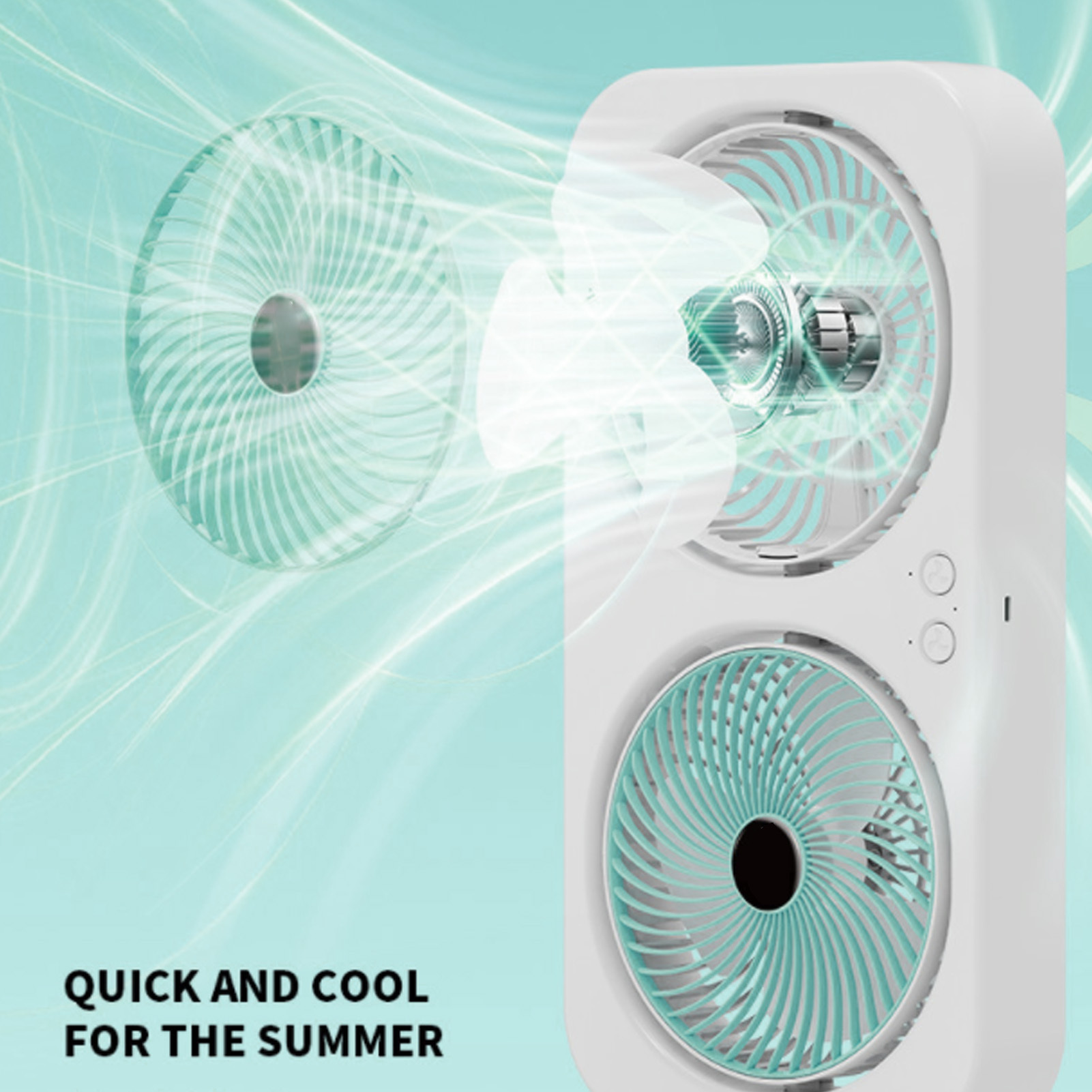 Tabletop Dual Fan USB Rechargeable Silent Air Circulation Fan With Brushless Motor Multi Speed Control For Home Dormitory Green - Image 5