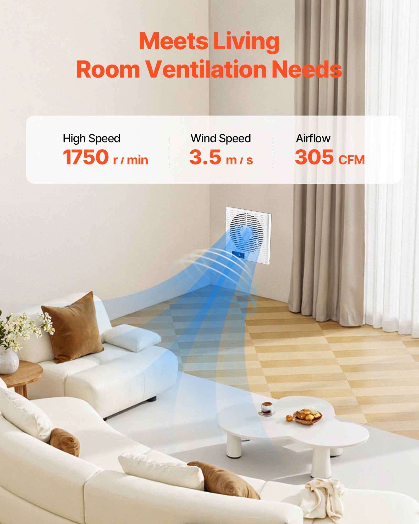 7.5-Inch Room To Room Fan, 2-in-1 305 CFM Through Wall Fan With Remote Control & Two-Way Airflow, 10-Speed Ventilation Quiet Vent For Kitchen, Living & Laundry Room Workshop - Image 4